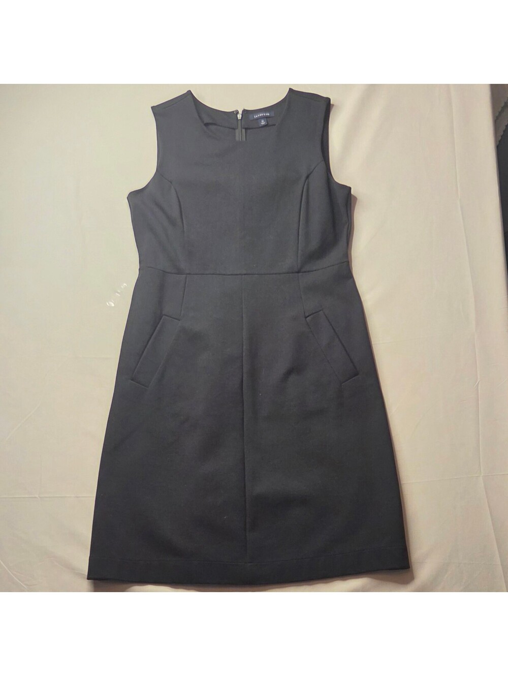 Lands' End Black Sleeveless Ponte Knit Sheath Dress Pockets Size 12 Excellent